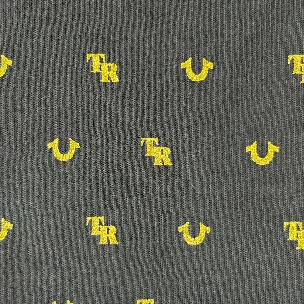 True Religion Short Sleeve Tee T-Shirt Mens 3XL Black All‎ Over Logo Monogram